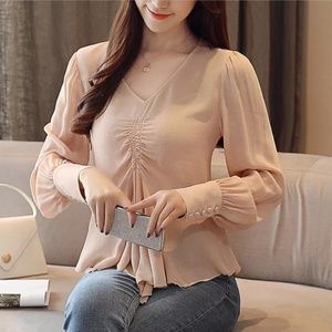 Ruched Cream blouse NWT